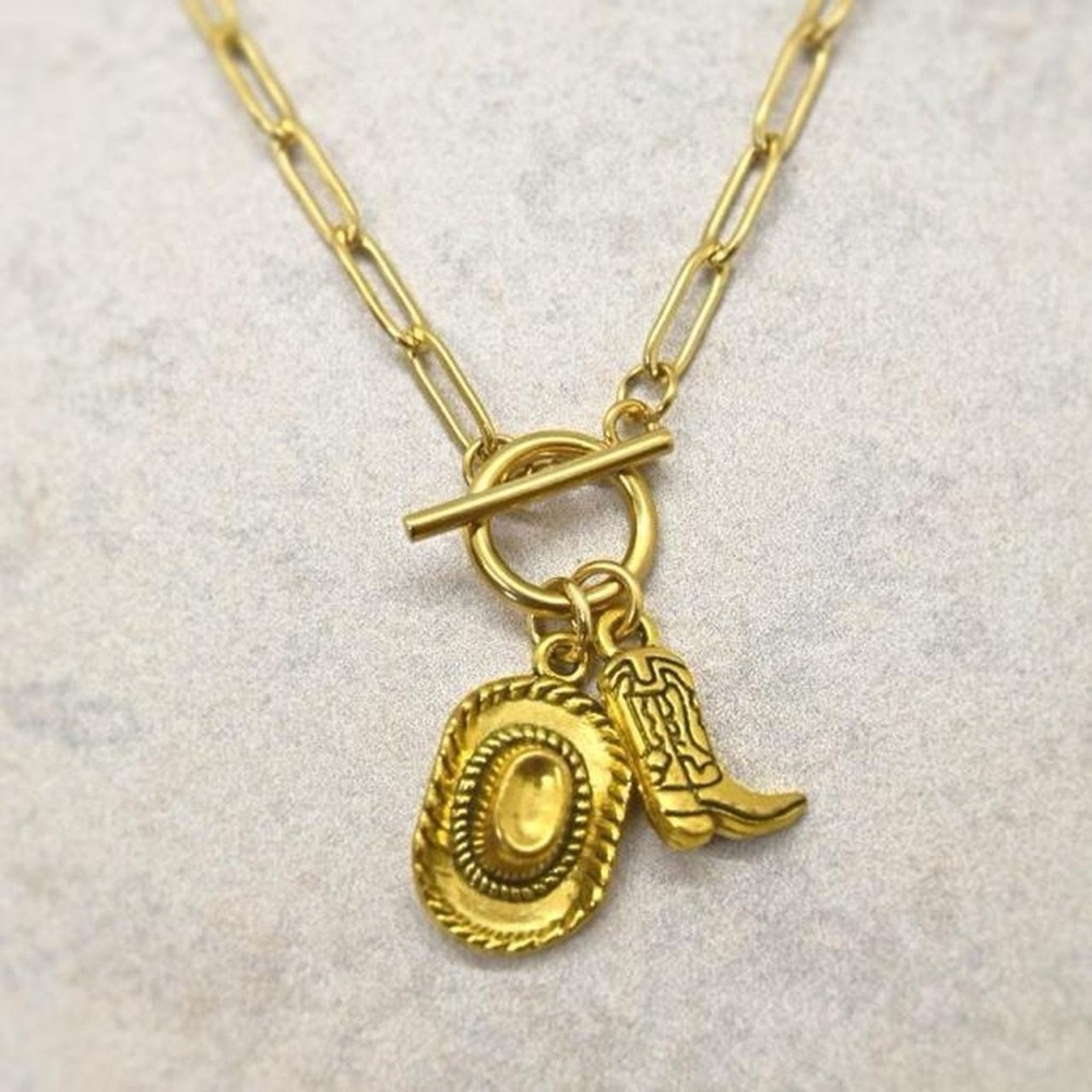 Gold Toggle Chain with Cowboy Hat and Boot